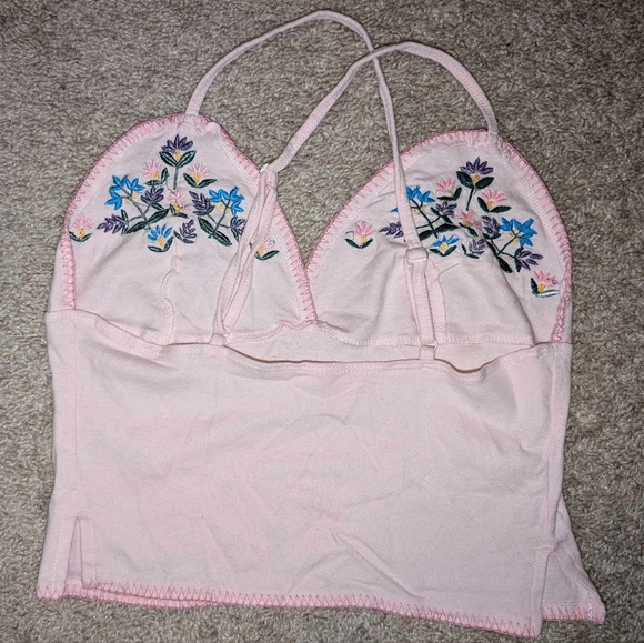 Victoria's secret pink embroidered cropped tank top size medium - Picture 2 of 4